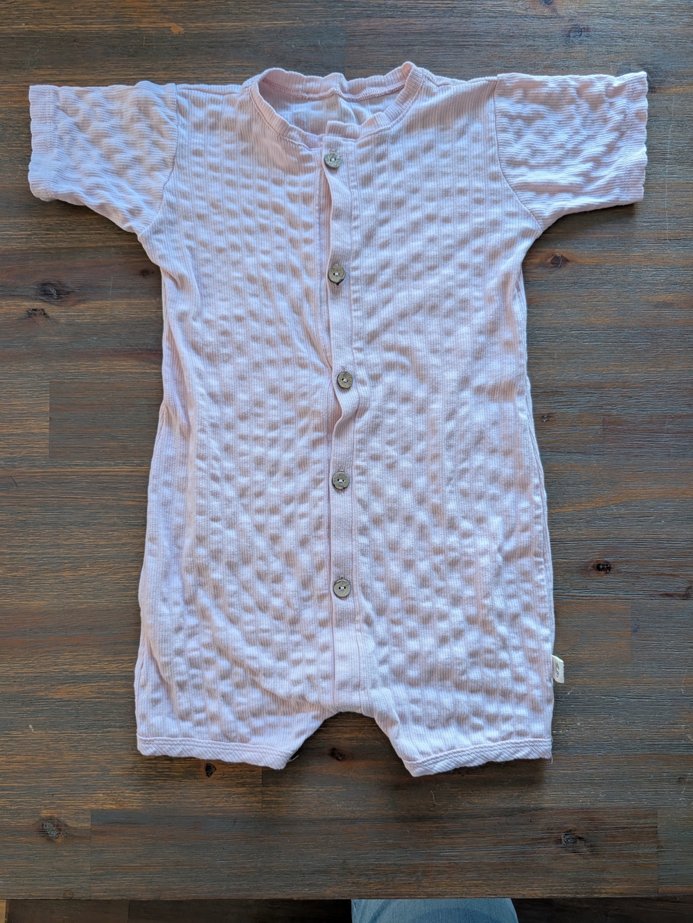 Soft Pink Short-Sleeve Button-Front Romper